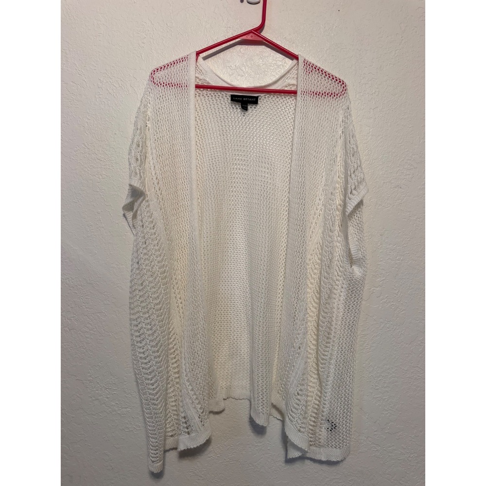 Lane Bryant White Open Front Crochet Knit Cardigan Sweater 14/20 Plus Size